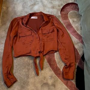 Burnt Orange Silky crop button down